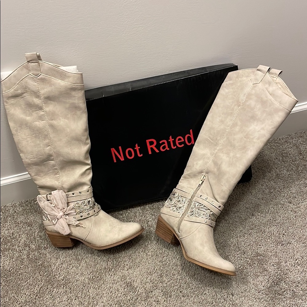 Not Rated Cream Heeled Boots with Western Flair